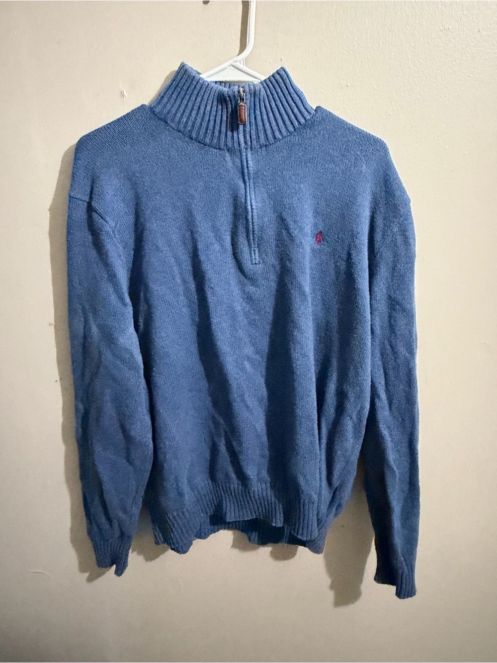 Vintage Polo Ralph Lauren 1/4 Zip Sweater Mens XL Blue 100% Cotton Preppy Pony